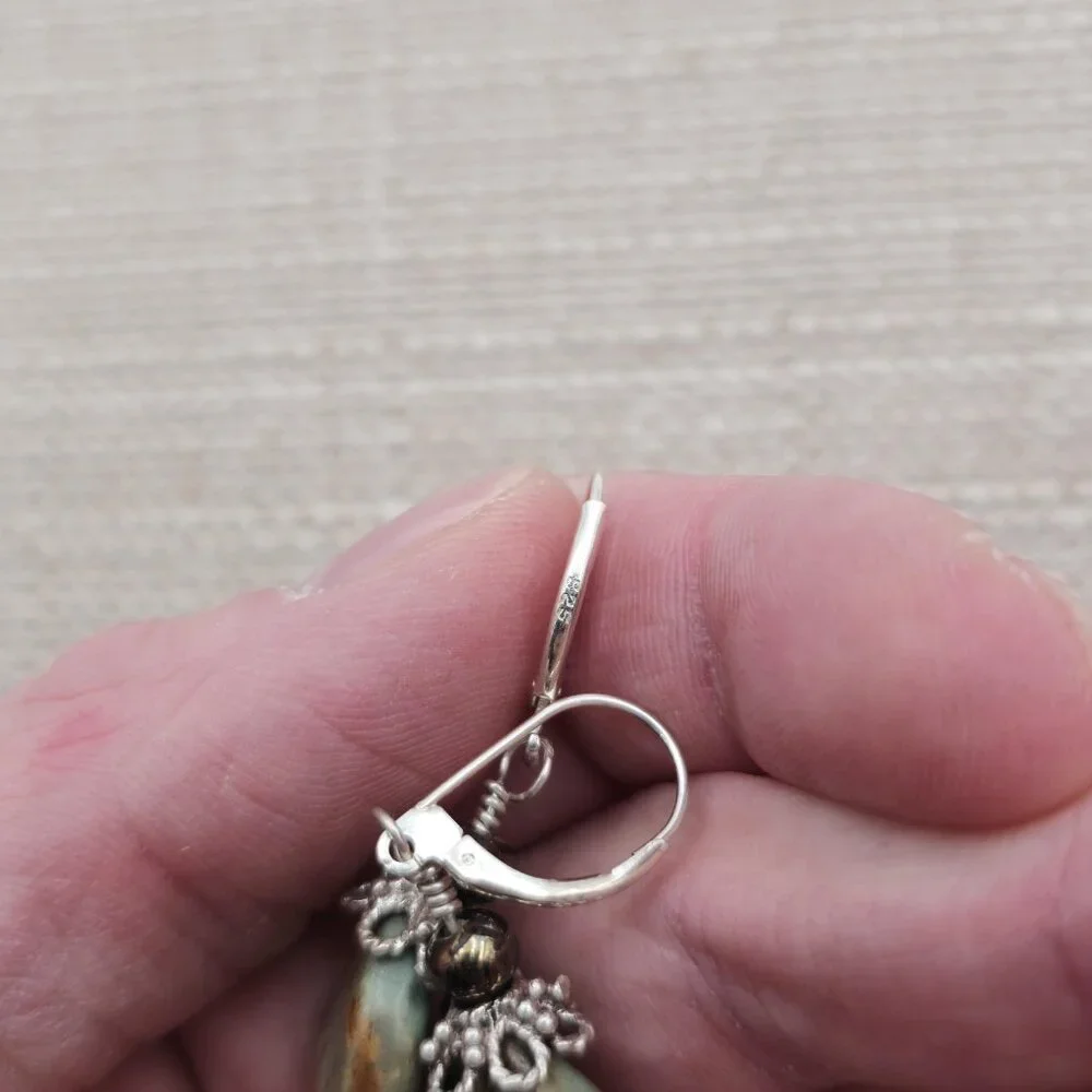 Sterling Silver Handmade Green Turquoise Earrings A3050